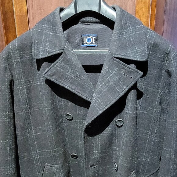 Joseph Abboud JOE Black Gray Plaid Wool Blend Peacoat Jacket Men’s XXL - Picture 1 of 4